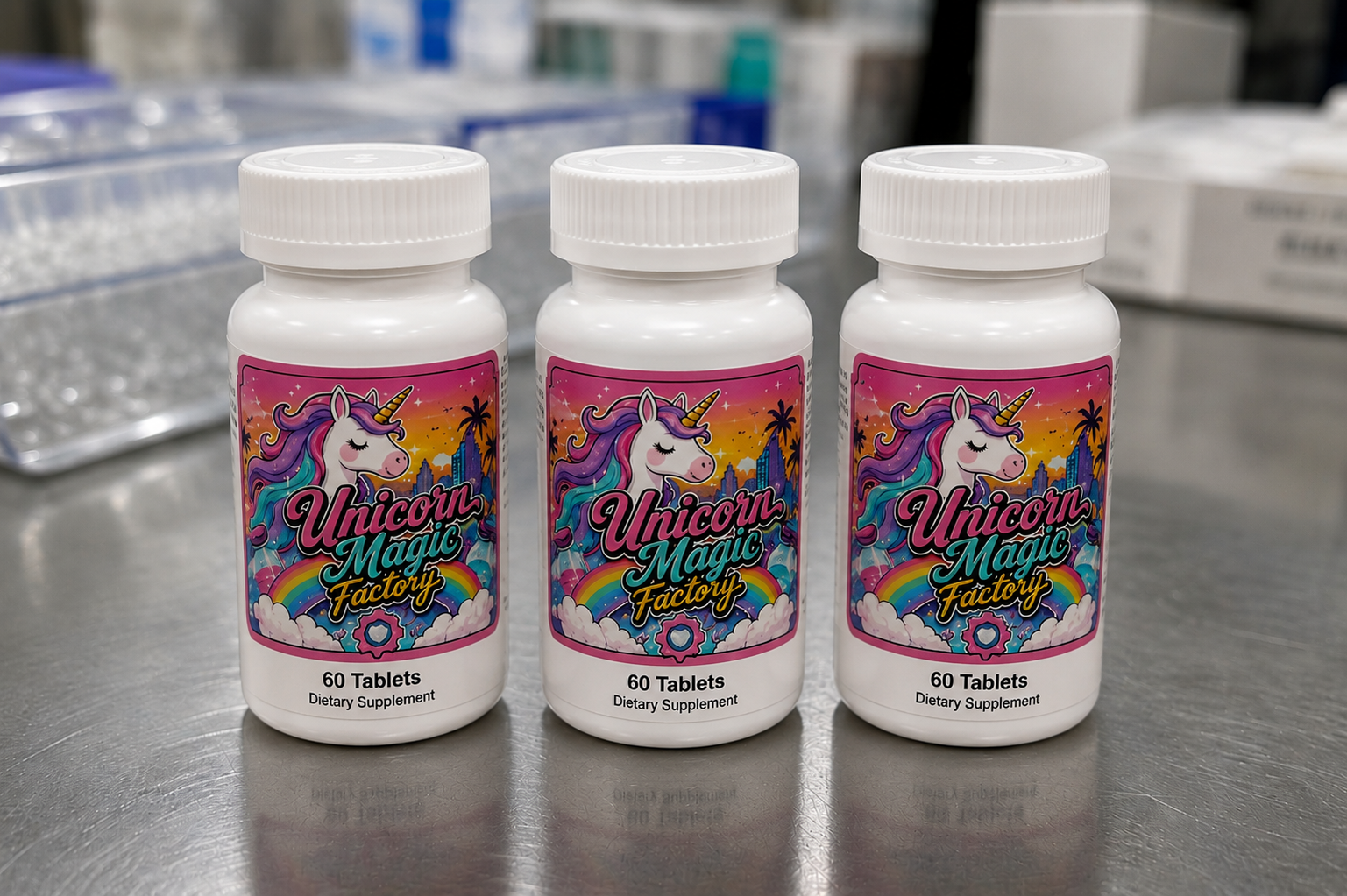 Unicorn Magic Factory tablet bottles
